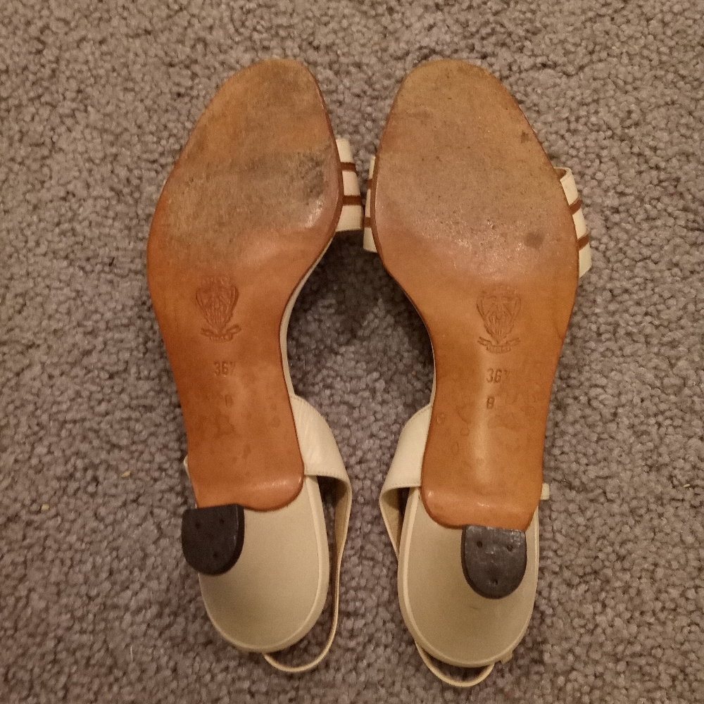 Gucci Italy Vintage Gold Logo Leather Slingback Sandals Heels Shoes sz 36.5 - Picture 2 of 7